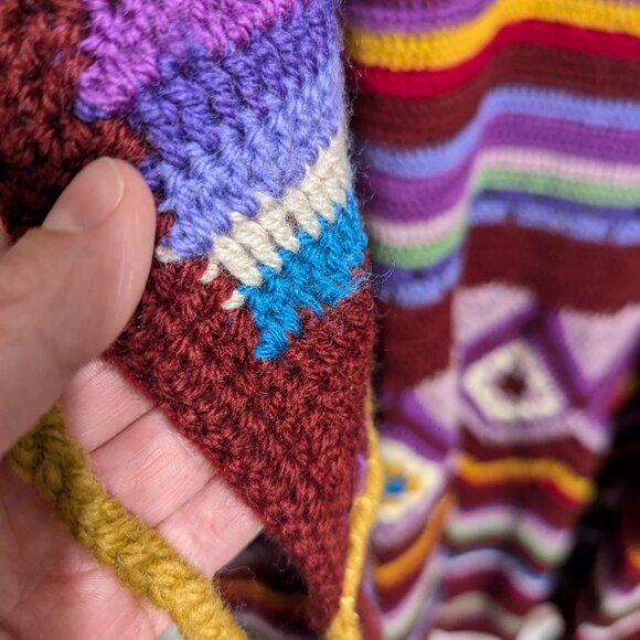 Stripped, chevron, and granny square long multi-coloured crochet cardigan - Picture 16 of 16
